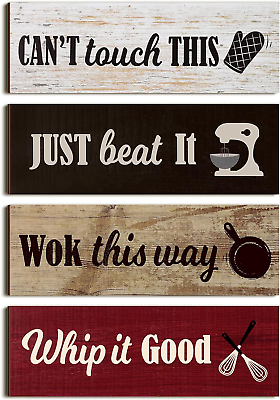 #ad 4 Pieces Rustic Kitchen Wood Sign Decorations Kitchen Wall Signs Decor Above Cab $19.62