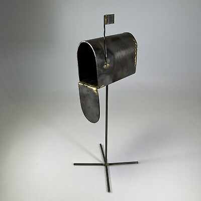 #ad Vintage Mid Modern Metal Sculpture Mailbox Brutalist Fold Art Signed $19.99