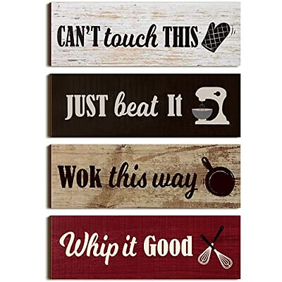 #ad 4 Pieces Rustic Kitchen Wood Sign Decorations Kitchen Wall Signs Decor Above ... $20.18