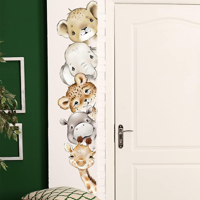 #ad 51.18X10.94 Inch Watercolor Jungle Animal Wall Decals Forest Animal Wall Sticker $21.78