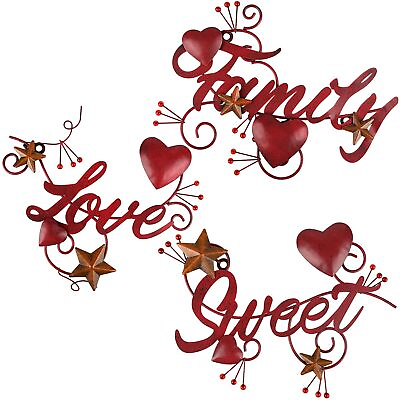 #ad #ad Red Metal Wall Art Family Kitchen Wall Decor Hanging Word Sculpture for Livin... $35.72