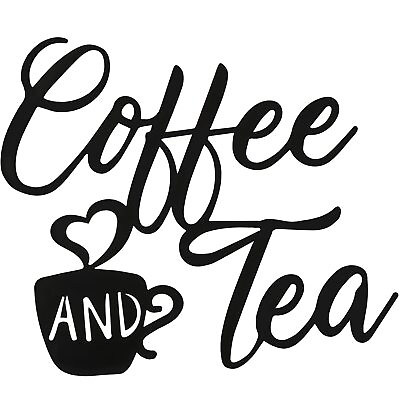 #ad Coffee Sign and Tea Bar Metal Hanging Wall Art 12 x 10.2 Inch Black Cup Decor Le $11.88