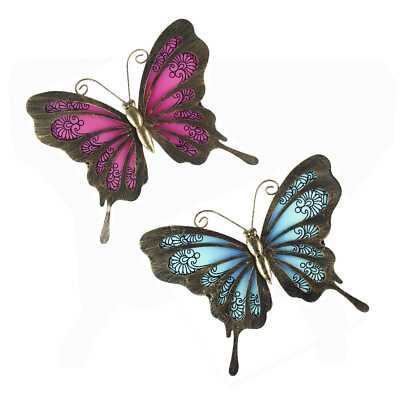 #ad 2 Pack Metal Butterfly Wall Decor Metal Outdoor Sculpture Iron Outdoor Hanging $38.99