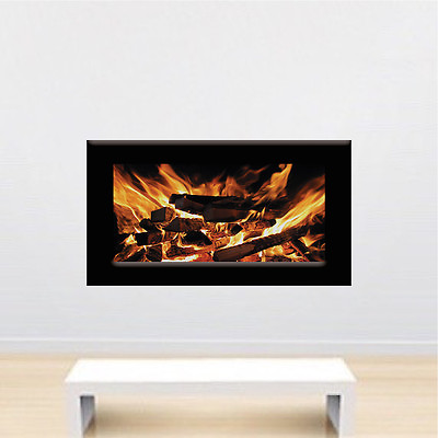 #ad Fireplace Wallpaper Decal Mural Fire Wall Vinyl Realistic Fireplace Art s51 $34.00