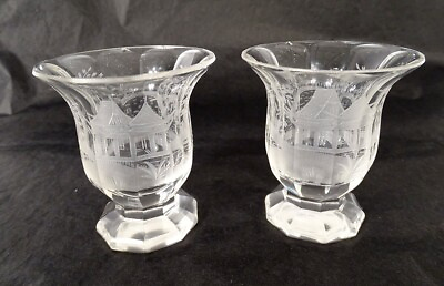 #ad Pair Of Glasses Crystal Engraved Home Lake Forest Xixème $112.33