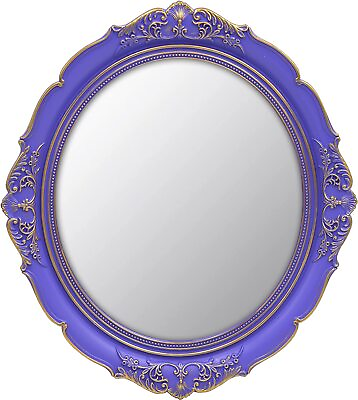 #ad Wall Mounted Mirror Resin Round Vintage Oval Purple Medium Decorative Framed Dec $45.00