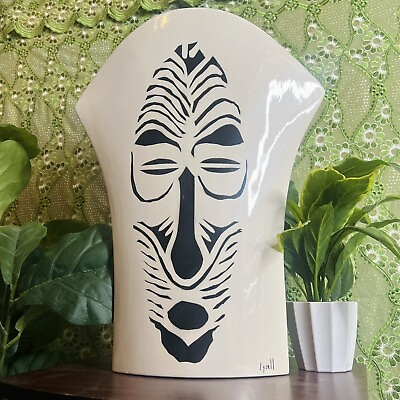 #ad African Mask Beige And Black Large Home Decor Vase ￼ $38.99