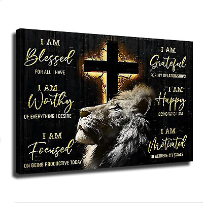 #ad Jesus Bible Verse Wall Art Christian Cross Lion Inspirational Wall Religion $28.90