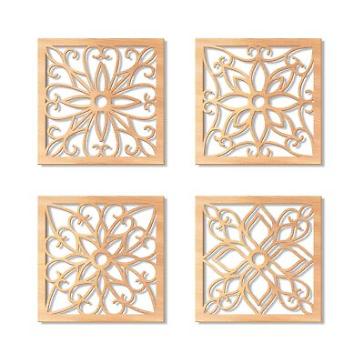 #ad 4 Pieces Thicken Rustic Wall DecorFlower Carved Wall ArtWooden Hollow Carve... $17.14