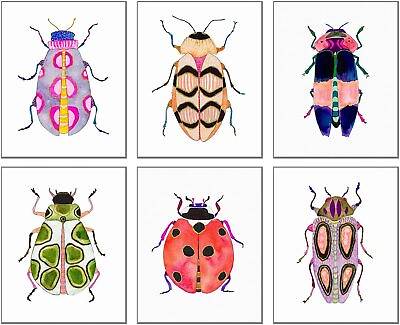 #ad Colorful Insect Wall Art PrintsWatercolor Blue Beetle Ladybug Canvas Paintin... $24.76