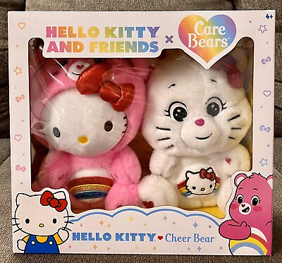 #ad Hello Kitty and Friends x Care Bears Cheer Bear Sealed Box Set 2 Plush IN HAND $44.50