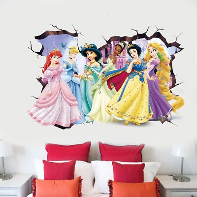 #ad Princess Wall Stickers For Kids Cartoon Snow White Cinderella Aurora Girls Room $7.54