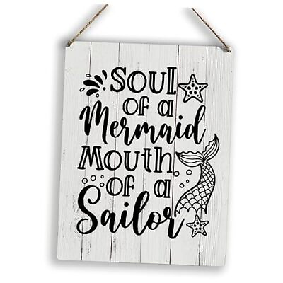 #ad Soul of a Mermaid Wooden Rustic Signs Home Wall Decor Country Summer Mermaid $21.80