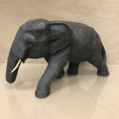 #ad Vintage Primitive Decor Hand Carved Wooden Elephant Sculpture Carving 20x11x7 $225.00