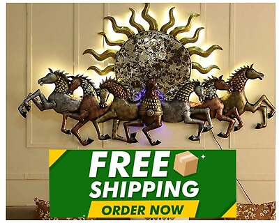 #ad Metal Seven Running Horses with Sunrise Wall Hanging Decor for Home living room $250.00