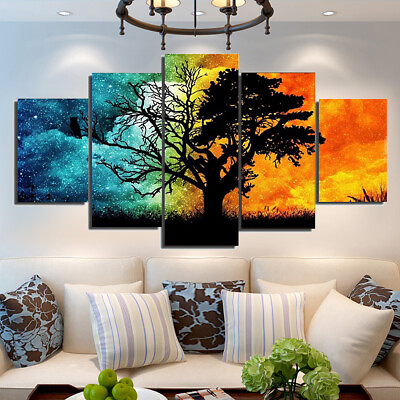#ad #ad 5 Panels Seasons Tree Wall Art Print Pictures Canvas Painting Decor Unframed $18.53