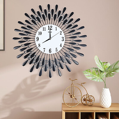#ad Luxury Large Wall Clock 3D Metal Living Room Feather Wall Watch Home Decor $41.00