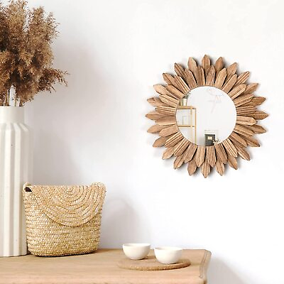 #ad Wall Mirror Decorative 12 inch Rustic Wood Round Boho Entryway Living Room 12 in $50.00