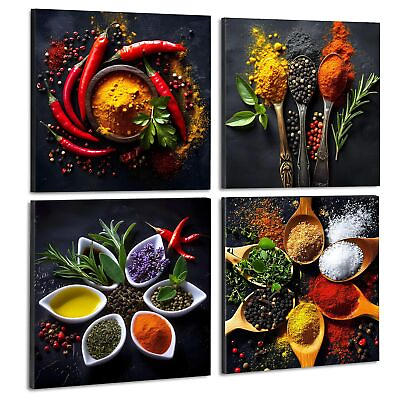 #ad Kitchen Wall Art Decor 4 Pieces Colorful Spices And Spoon Kitchen Artwork F... $42.86