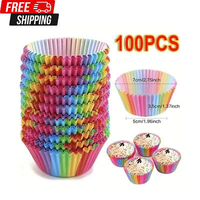 #ad 100pcs Cupcake Liners Disposable Rainbow Colored Baking Cups for Cake Muffin USA $4.16