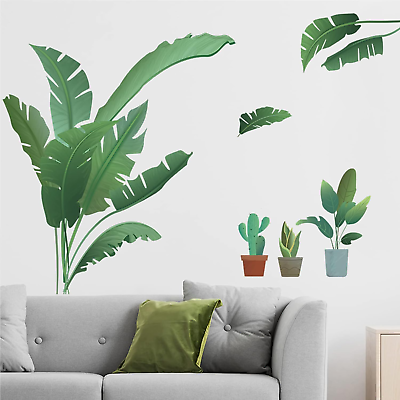 #ad Tropical Palm Leaf Wall Stickers Green Plant Wall Decals Vinyl Peel and Stick Wa $12.72