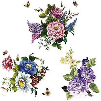 #ad 3Pcs Peony Rose Lavender Butterfly Flower Wall Stickers Beauty Flowers Decals $14.16