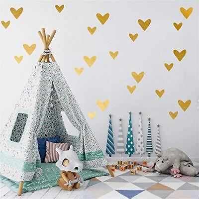 #ad 126 Pcs Loving Heart Wall Decal Gold Wall Decor for Girls Bedroom Matte Gold $15.93