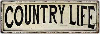 #ad COUNTRY LIFE Farmhouse Style Wood Look Sign Gift Metal Decor 106180028127 $26.95