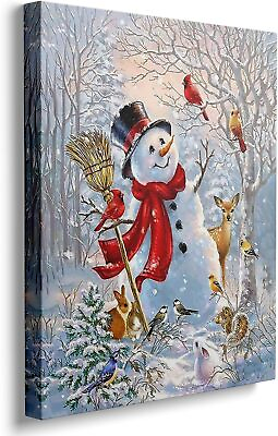 #ad Christmas Canvas Wall Art Snowman Deer Cardinal Red Bird Christmas Decoration $48.99