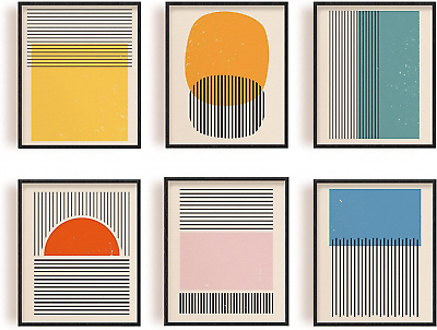 #ad Mid Century Modern Abstract Art Prints Set of 6 Geometric Minimalist Midcentury $11.61
