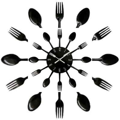 #ad Kitchen Wall Clock 3D Removable Modern Creative Cutlery Kitchen Spoon $19.99
