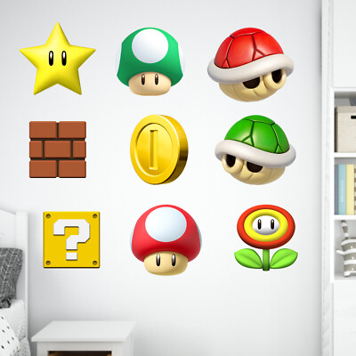 #ad Super Mario Icons kids Bedroom Games Vinyl Decal Wall Decorative Sticker GBP 29.99