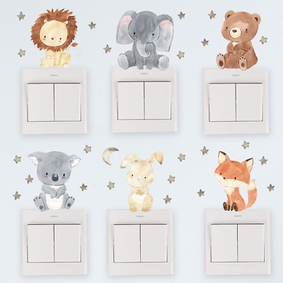 #ad 6Pcs Lot Cartoon Animal Switch Stickers Wall Sickers for Kids Room Baby Room Wal $14.20