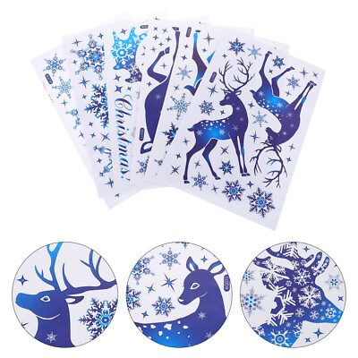 #ad 6 Pcs Christmas Stickers Snowflake Window Decal Clings Elk Reindeer Wall $10.89