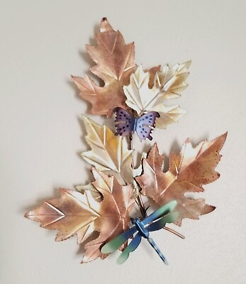 #ad Metal Art Wall Decor Leaves Butterfly Dragonfly Hand Crafted Made 2011 Signed $39.00