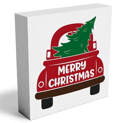 #ad #ad Funny Christmas Pickup Truck Wooden Box Sign Plaque Rustic Art Wood Box Sign ... $14.82