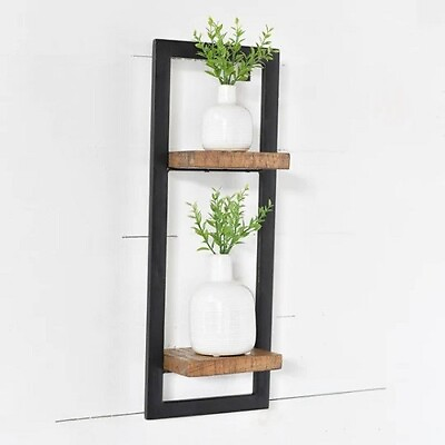 #ad #ad Hanging Wooden Wall Shelf Home Decor with Two Shelves Metal Border 23quot; Tall $87.00