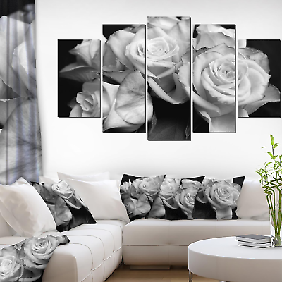 #ad Designart Bunch of Roses Black and White Floral Canvas Art Print 60X32 5 Piece P $162.98