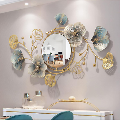#ad #ad Metal Wall Mirrors Decor for Living Room Ginkgo Leaf Design Big Wall Mounted Mir $115.13