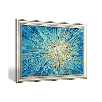 #ad Abstract Framed Canvas Wall Art: Modern Hand Painted Teal Texture Painting wi... $193.74