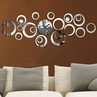 #ad #ad Big Circular Mirror Wall Clock Modern Large Round Mirror Living Room Clocks 1pc $18.95
