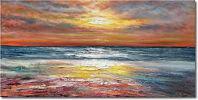 #ad Art Oil Painting On Canvas Landscape 24x48 inch Abstract Modern Large Framed $210.00