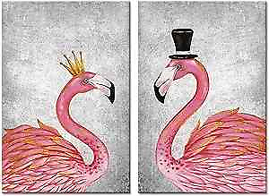 #ad 2 Pieces Flamingo Canvas Wall Art Animal Picture Pink Bird Artwork Stretched $91.74