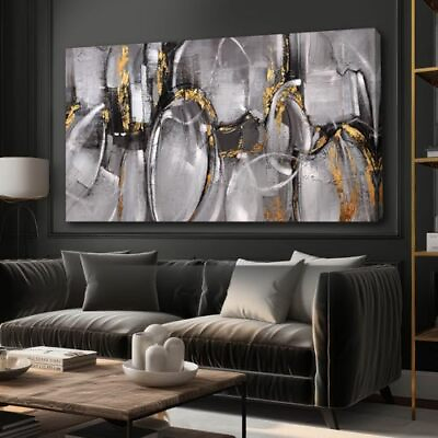 #ad Black and Grey Wall Decor Abstract Wall Art for Living Room Wall Art 24x48 Gold $132.14