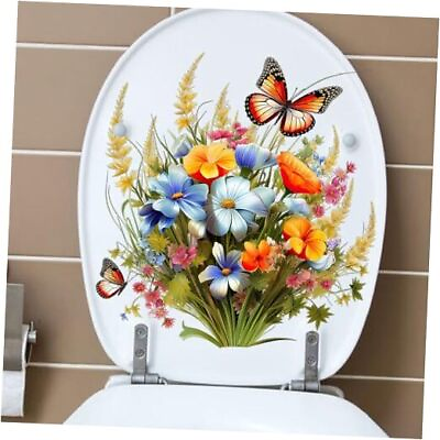 #ad Toilet Stickers Bathroom Wall Decor Flowers Green Plant Butterflies Vinyl $12.38