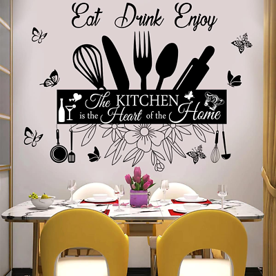#ad Wall Stickers Kitchen Quotes the Kitchen Is the Heart of Home Sign Decor Word Sa $12.06
