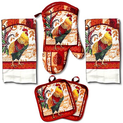 #ad #ad Farm Rooster Kitchen Decor Linen Set Includes 2 Dish Towel 2 Pot Holders 1 Oven $22.73