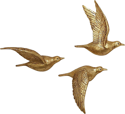 #ad Resin Bird Metallic 3D Sculpted Floating Wall Decor Set of 3 10quot;10quot;10quot;H Gold $63.99