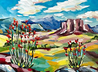 #ad Ocotillo Big Bend National Park Oil Painting West Texas Desert Landscape 8x6 in $29.00