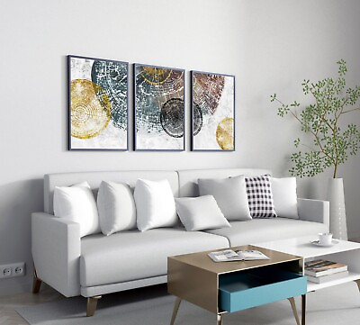 #ad Wooden Stemp Art Canvas Set Of 3 Living Room Decor and Wall Art Decor $39.99